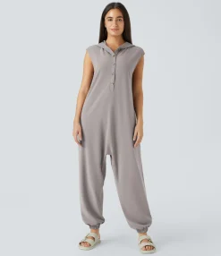 Jumpsuits<HALARA Hooded Front Sleeveless Pocket Waffle Casual Jumpsuit
