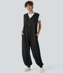 Jumpsuits<HALARA Hooded Front Sleeveless Pocket Draped Casual Jogger Jumpsuit