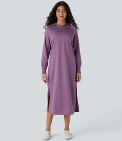 Dresses|Maxi & Midi Dresses<HALARA Hooded Long Sleeve Midi Casual Dress