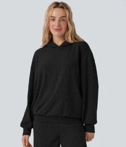 Sweatshirts & Hoodies<HALARA Hooded Long Sleeve Oversized Cable Knit Casual Sweatshirt