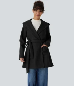Jackets & Outerwear<HALARA Hooded Long Sleeve Pocket Belted Relaxed Casual Coat