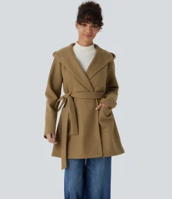 Jackets & Outerwear<HALARA Hooded Long Sleeve Pocket Belted Relaxed Casual Coat