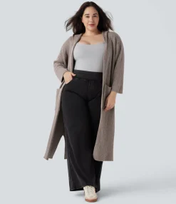 Plus Size<HALARA Hooded Long Sleeve Pocket Longline Casual Plus Size Cardigan