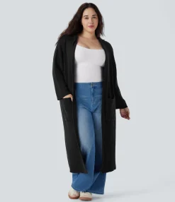 Plus Size<HALARA Hooded Long Sleeve Pocket Longline Casual Plus Size Cardigan