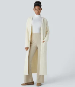 Sweaters<HALARA Hooded Long Sleeve Pocket Longline Casual Cardigan