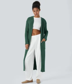 Sweaters<HALARA Hooded Long Sleeve Pocket Longline Casual Cardigan