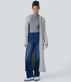 Sweaters<HALARA Hooded Long Sleeve Pocket Longline Casual Cardigan