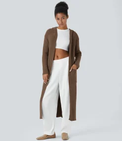 Sweaters<HALARA Hooded Long Sleeve Pocket Longline Casual Cardigan