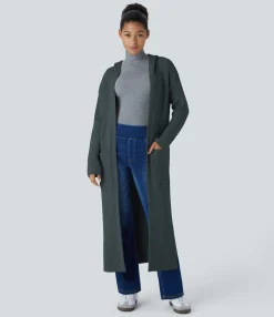 Sweaters<HALARA Hooded Long Sleeve Pocket Longline Casual Cardigan