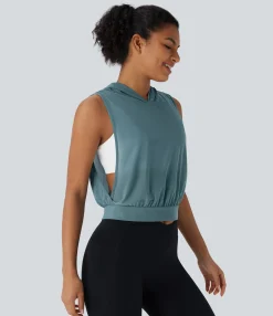 Tank Tops & Camis|Tank Tops<HALARA Hooded Sleeveless Mesh Cropped Running Tank Top