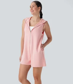 Jumpsuits<HALARA Hooded Sleeveless Zipper Casual Jumpsuit with Pockets