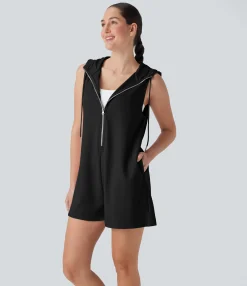 Jumpsuits<HALARA Hooded Sleeveless Zipper Casual Jumpsuit with Pockets