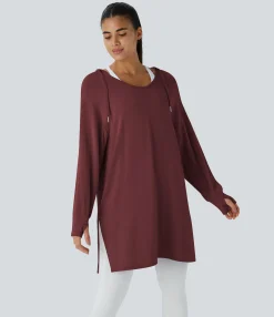Sweatshirts & Hoodies<HALARA Hooded V Neck Drawstring Thumb Hole Longline Casual Sweatshirt