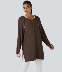 Sweatshirts & Hoodies<HALARA Hooded V Neck Drawstring Thumb Hole Longline Casual Sweatshirt