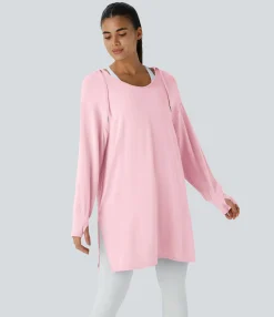 Sweatshirts & Hoodies<HALARA Hooded V Neck Drawstring Thumb Hole Longline Casual Sweatshirt
