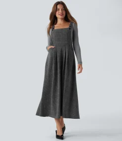Maxi & Midi Dresses|Dresses<HALARA Houndstooth Plaid Midi Work Jumper Dress with Pockets