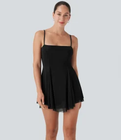 Party Dresses|Mini Dresses<HALARA 2-in-1 Pocket Mesh Overlay Asymmetric Hem Mini Slip Dress
