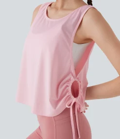 Tank Tops & Camis|Tank Tops<HALARA Jacquard Drawstring Curved Hem Yoga Tank Top