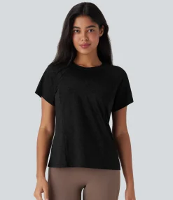Sports Tops|Sports Tops<HALARA Jacquard Round Neck Raglan Sleeve Yoga Sports Top