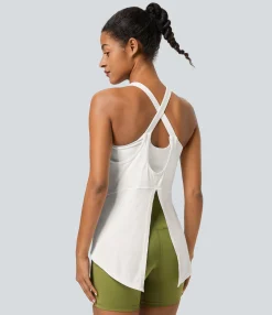 Yoga Tops|Tank Tops & Camis<HALARA Knot High Low 2-in-1 Yoga Tank Top