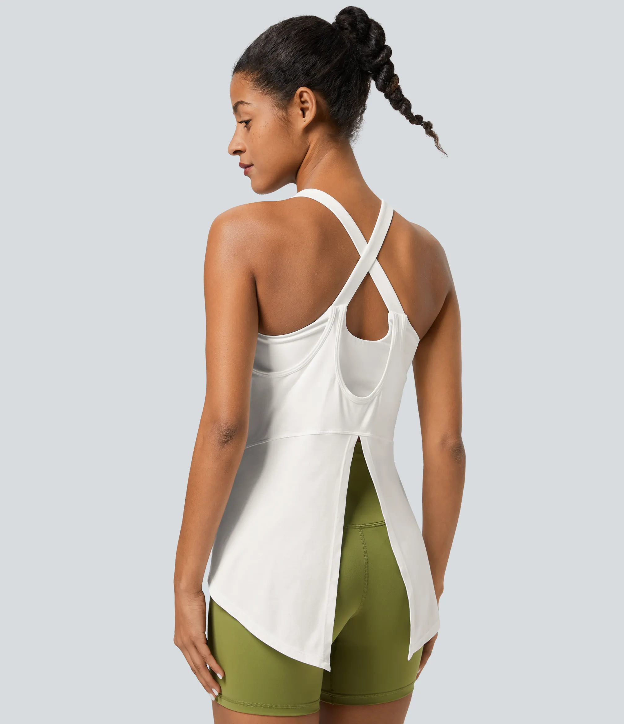 Yoga Tops|Tank Tops & Camis<HALARA Knot High Low 2-in-1 Yoga Tank Top