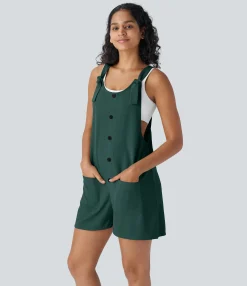Jumpsuits<HALARA Knot Strap Decorative Pockets Waffle Overalls