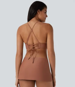 Beachwear<HALARA Lace Up Bikini Top Swimsuit