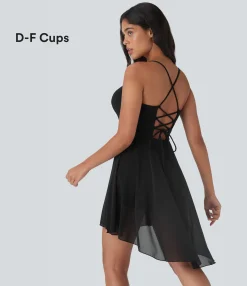Dresses|Active Dresses<HALARA Lace Up 2-in-1 High Low Contrast Mesh Flowy Mini Dance Active Dress with Pocket-D/DD/DDD/F Cups