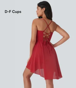 Dresses|Active Dresses<HALARA Lace Up 2-in-1 High Low Contrast Mesh Flowy Mini Dance Active Dress with Pocket-D/DD/DDD/F Cups