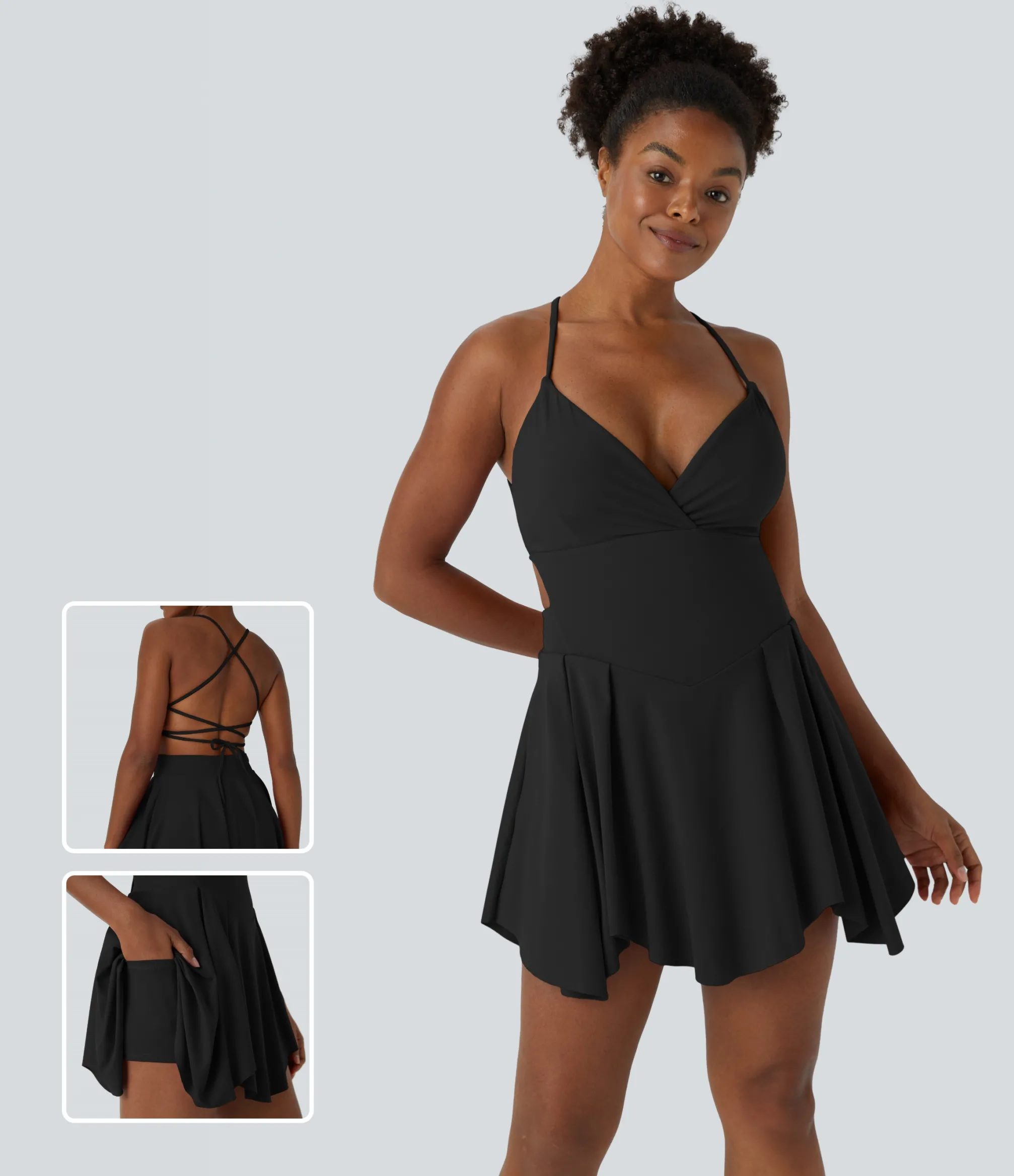Mini Dresses|Active Dresses<HALARA Lace Up 2-in-1 Pocket Mini Slip Casual Dress