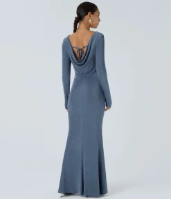 Dresses|Party Dresses<HALARA Lace Up Long Sleeve Mermaid Maxi Dress
