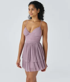 Party Dresses|Mini Dresses<HALARA Lace Up Mesh Layered Mini Dress