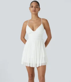 Party Dresses|Mini Dresses<HALARA Lace Up Mesh Layered Mini Dress