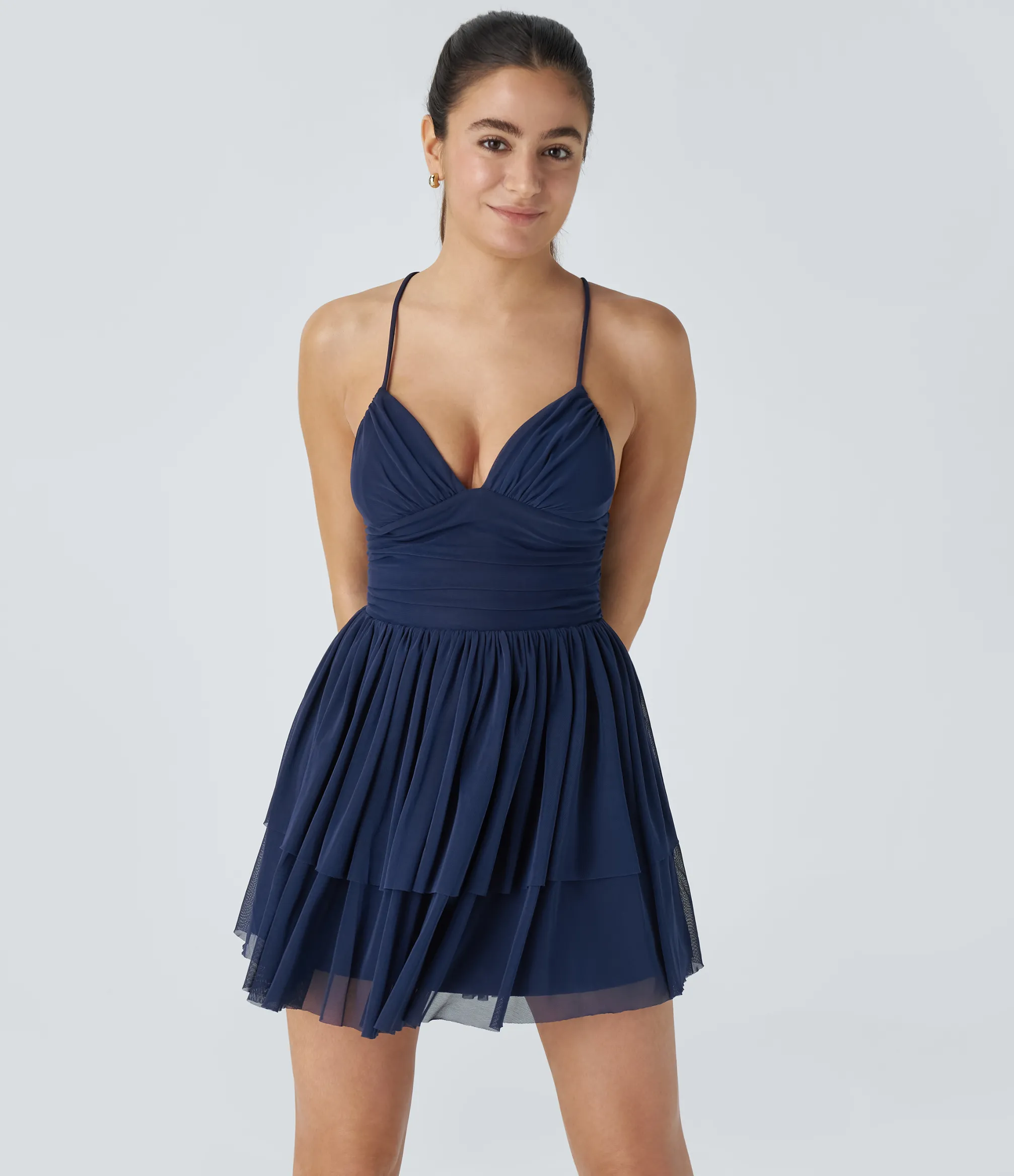 Party Dresses|Mini Dresses<HALARA Lace Up Mesh Layered Mini Dress