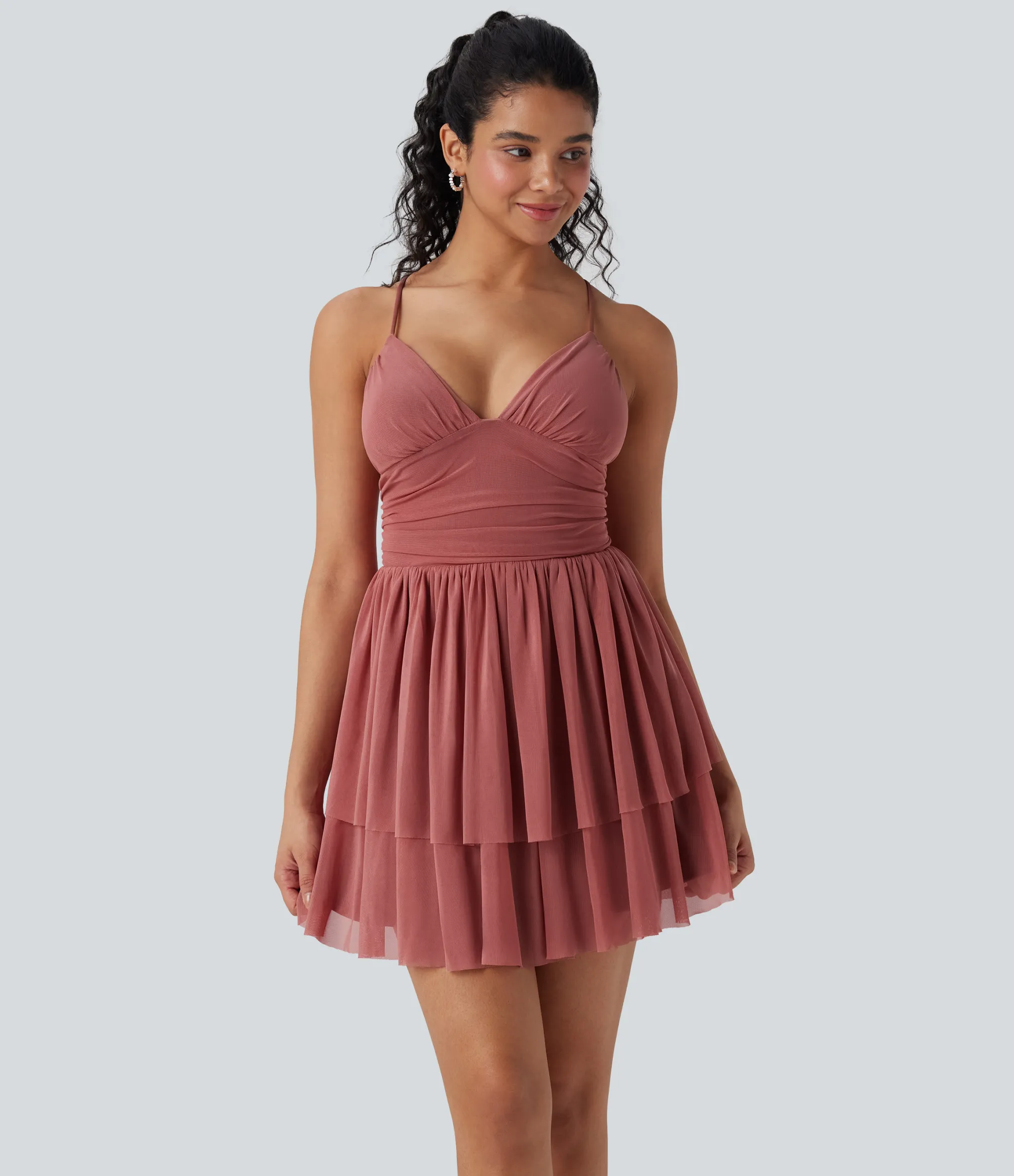 Party Dresses|Mini Dresses<HALARA Lace Up Mesh Layered Mini Dress