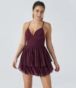 Party Dresses|Mini Dresses<HALARA Lace Up Mesh Layered Mini Dress