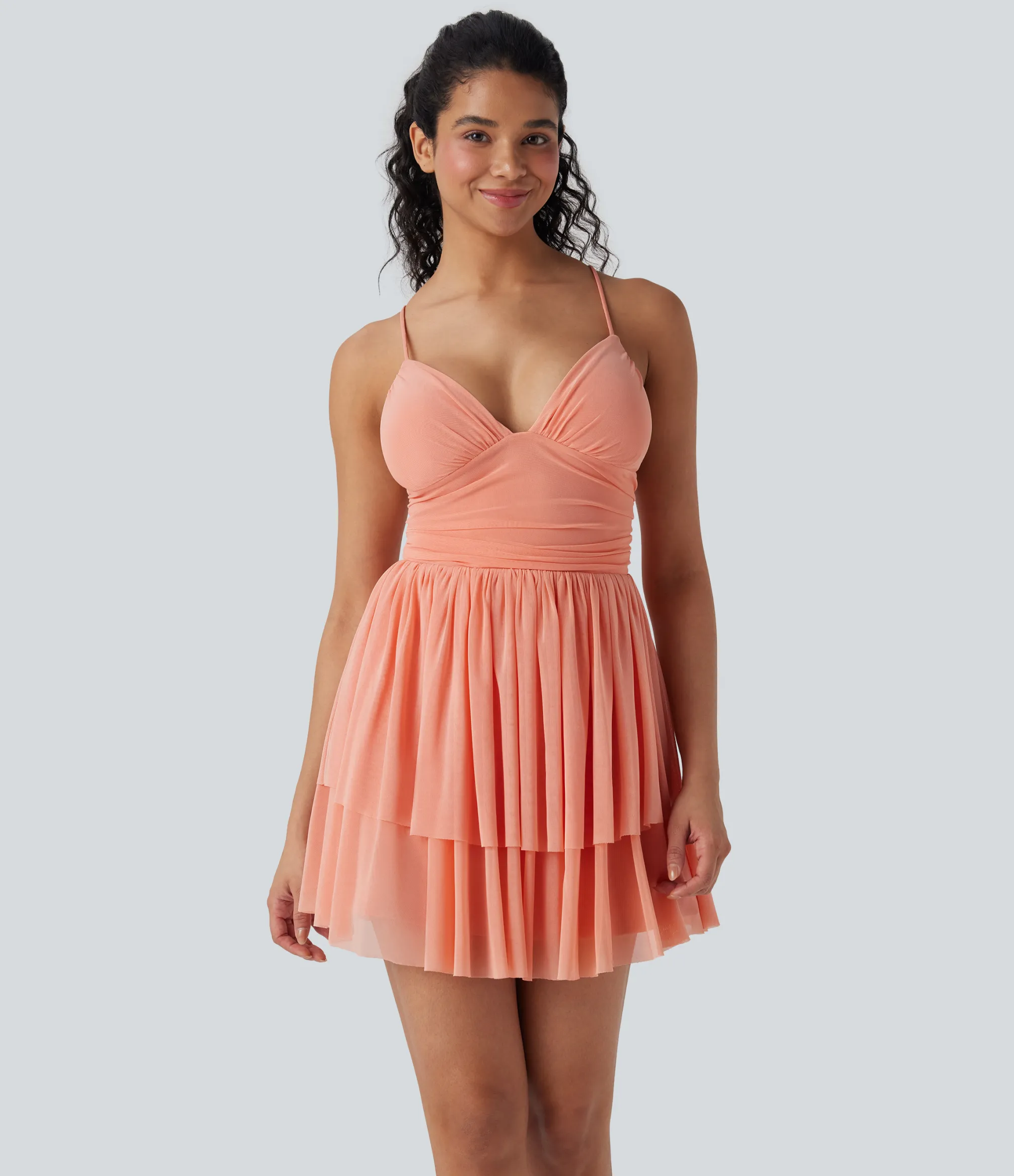 Party Dresses|Mini Dresses<HALARA Lace Up Mesh Layered Mini Dress