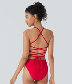 Beachwear<HALARA Lace Up One Piece Swimsuit