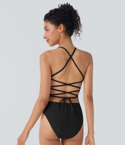 Beachwear<HALARA Lace Up One Piece Swimsuit