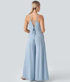 Jumpsuits<HALARA Lace Up Pocket Wide Leg Jumpsuit