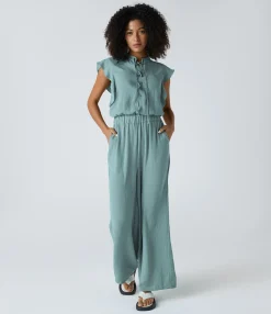 Jumpsuits<HALARA Lace Up Ruffle Cap Sleeve Cut Out Pocket Casual Linen-Feel Jumpsuit