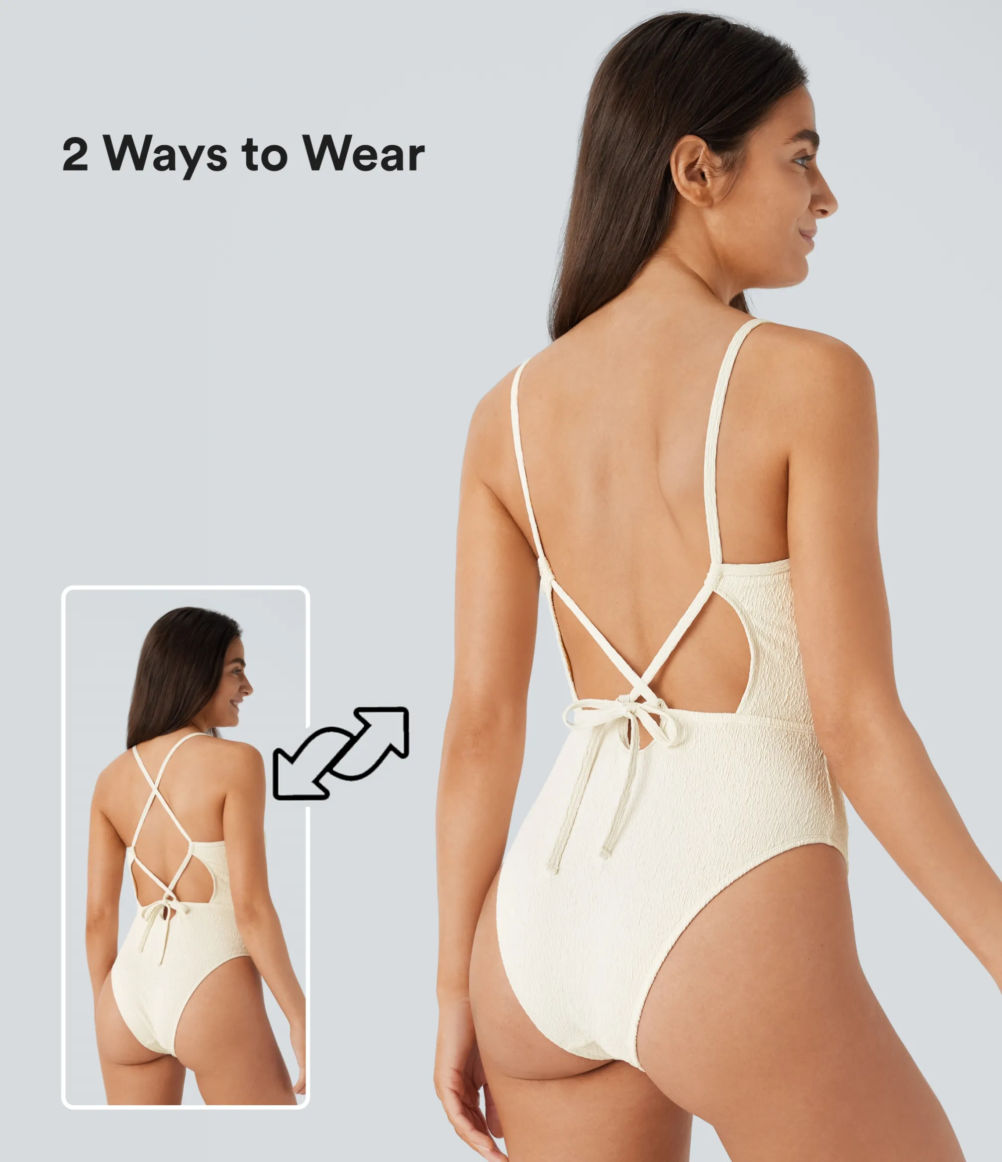 Beachwear<HALARA Lace Up Texture One Piece Swimsuit