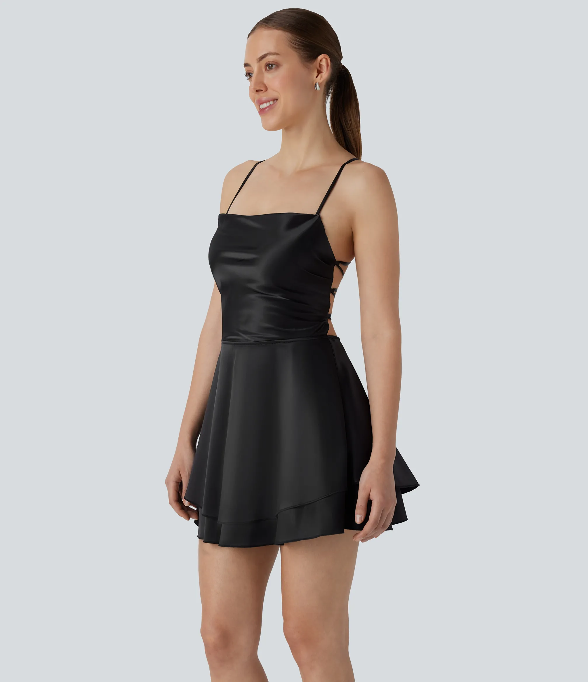 Party Dresses|Mini Dresses<HALARA Lace Up Tiered Satin Mini Dress