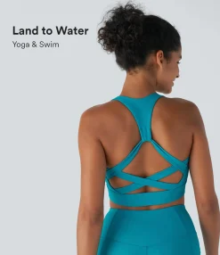 Beachwear<HALARA Land to Water U Neck Yoga Bikini Top Swimsuit