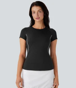 Sports Tops|Sports Tops<HALARA Lightweight Raglan Sleeve Color Block Tape Curved Hem Slim Golf Sports Top