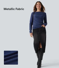 Casual Tops<HALARA Long Sleeve Asymmetric Ruched Metallic Casual Top