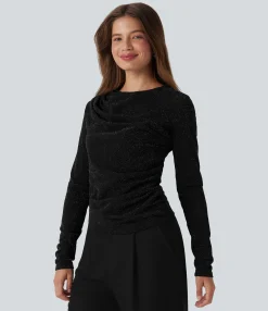 Casual Tops<HALARA Long Sleeve Asymmetric Ruched Metallic Casual Top