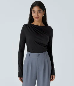 Work Tops<HALARA Long Sleeve Asymmetric Ruched Work Top