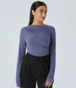 Work Tops<HALARA Long Sleeve Asymmetric Ruched Work Top