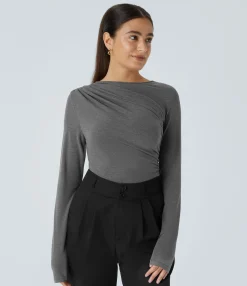 Work Tops<HALARA Long Sleeve Asymmetric Ruched Work Top